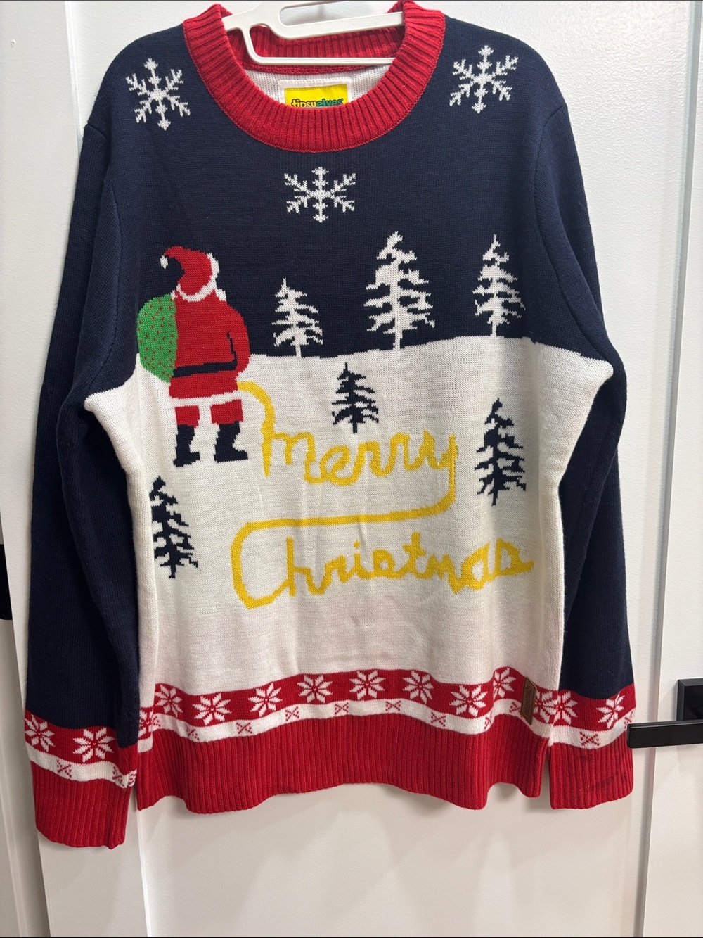Tipsy Elves Navy, red & white, “Yellow Snow” Merry Christmas sweater men XL
